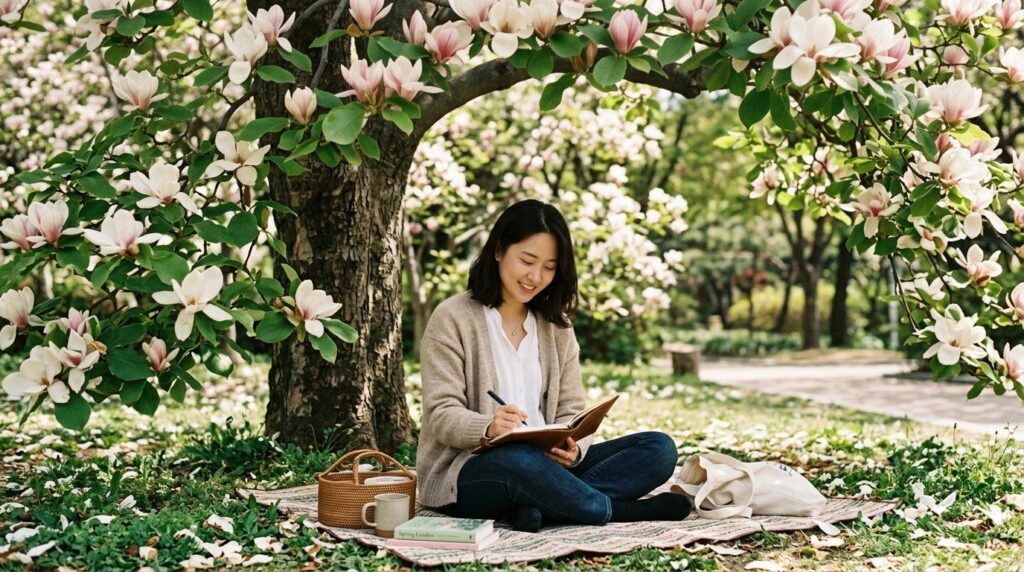 목련꽃 그늘 아래서